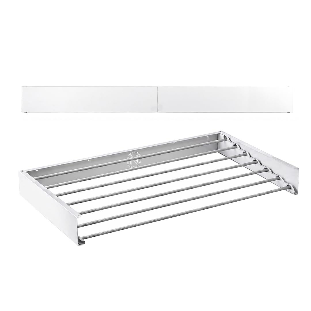 N 18.28 - Tendedero Extensible de Pared Retráctil - Tendedero Plegable de Pared para Interior o Exterior - Ahorra Espacio - Compacto - 35 kg de Capacidad - 7 Varillas -120 cm | Color Blanco