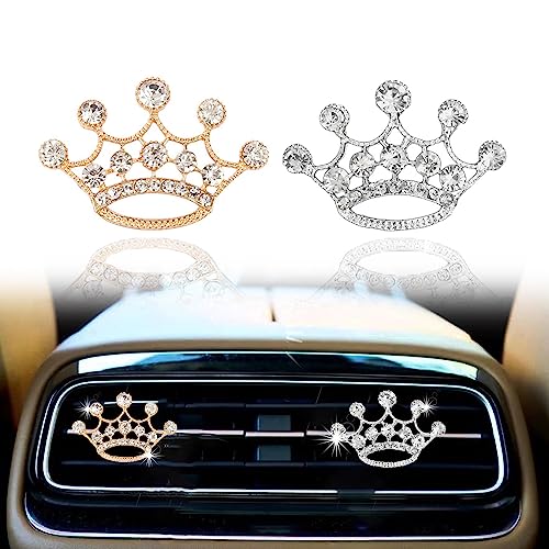 2Pcs Strassstein Krone Auto Duft,Auto Lufterfrischer,Auto Aromatherapie Diffusor,Auto Lufterfrischer Air Vent Clip Dekoration,Auto Parfüm Duftspender Autozubehör Geschenke für Frauen(Gold/Silber)