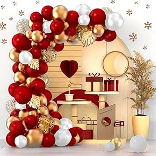 DUGEHO Balloon Arch Kit, 107-Pack Balloon Arch Wreath Kit, Ruby Red and Gold Balloons, Balloon Decorations Birthday Wedding Anniversary Party Graduation