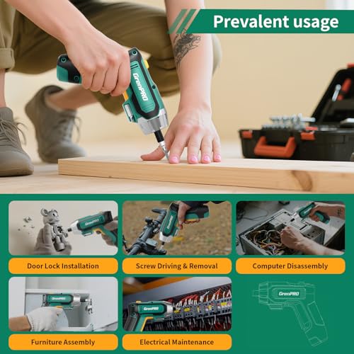 Image of GRENPRO 4V Electric Screwdriver Rechargeable 10pcs, Cordless Screwdriver, USB Small Power Screwdriver Set with Bits, Green, Ideal for Home Repairs