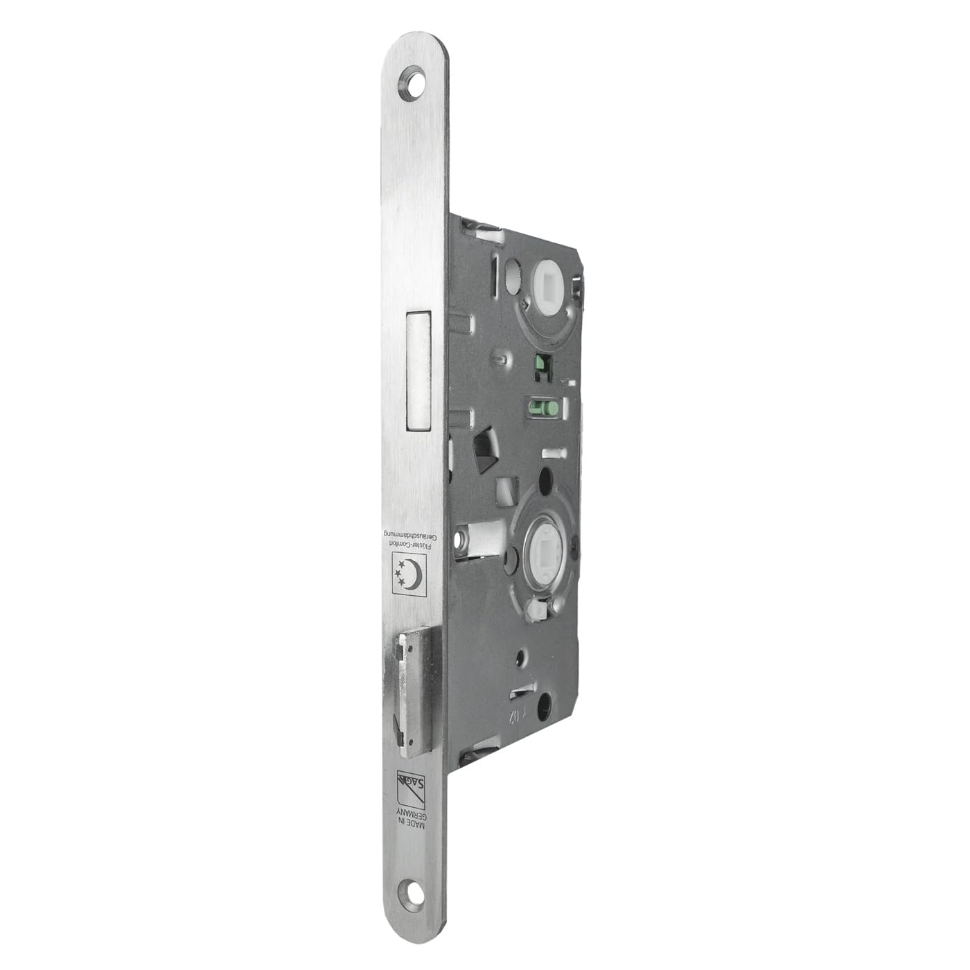 Serrure à encastrer SAG pour portes de salle de bain avec pêne silencieux | Serrure WC 141360K | DIN droite | Têtière 20 mm ronde | Axe 55 mm | Inox