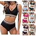 maisdgop High Waisted Bikini Sets for Women V Neck Tummy Control Swimsuits Comfy Soft Color Block Two Piece Bathing Suit