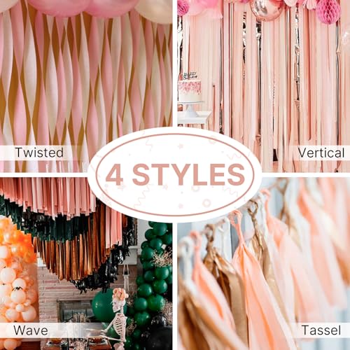 Image of PartyWoo Crepe Paper Streamers 6 Rolls 492ft, Pack of Crepe Paper Rose Gold Streamers Decorations, Crepe Paper for Birthday Decorations, Party Decorations, Wedding Decorations (1.8 in x 82 Ft /Roll)