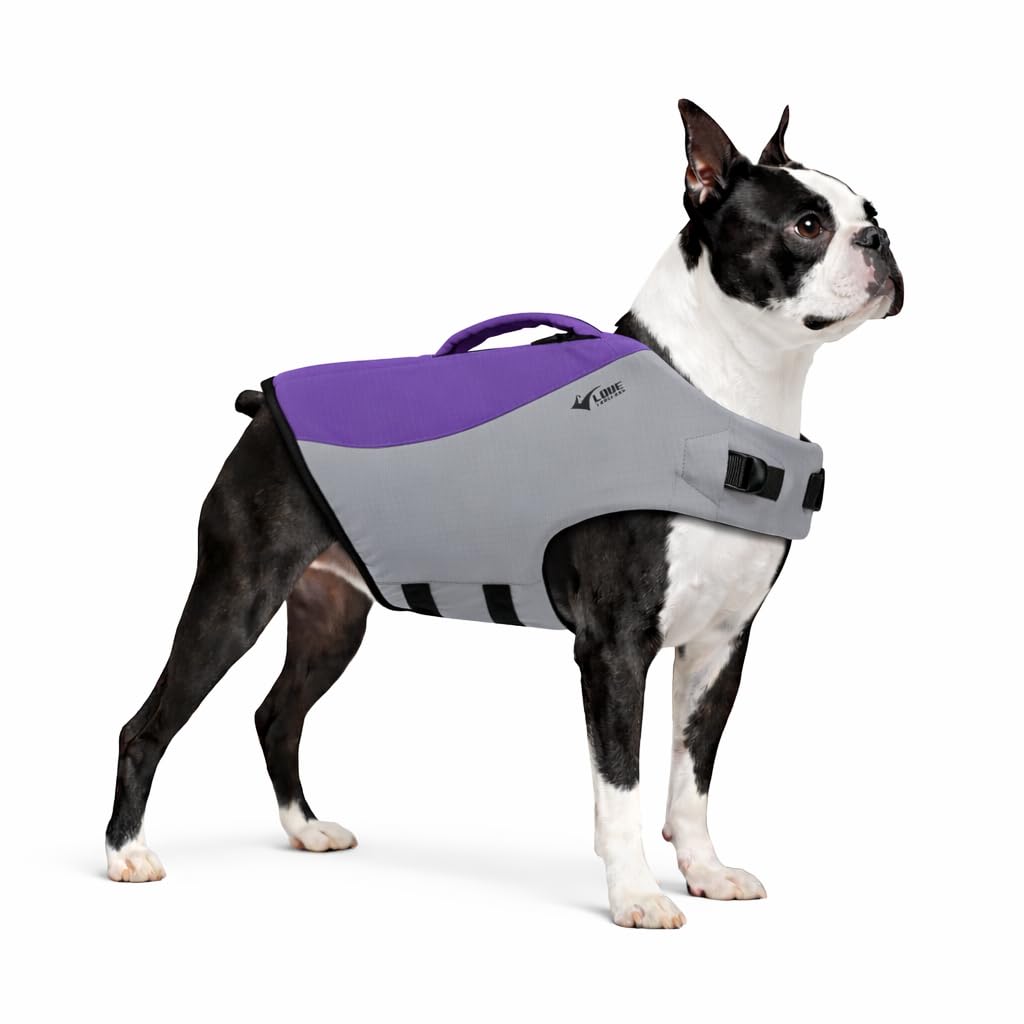 Dog Life Jacket, Sport Style Dog Float Coat with Excellent Buoyancy, Stylish Dog Swimming Safety Vest with Rescue Handle for Small Medium Large Dogs Purple L