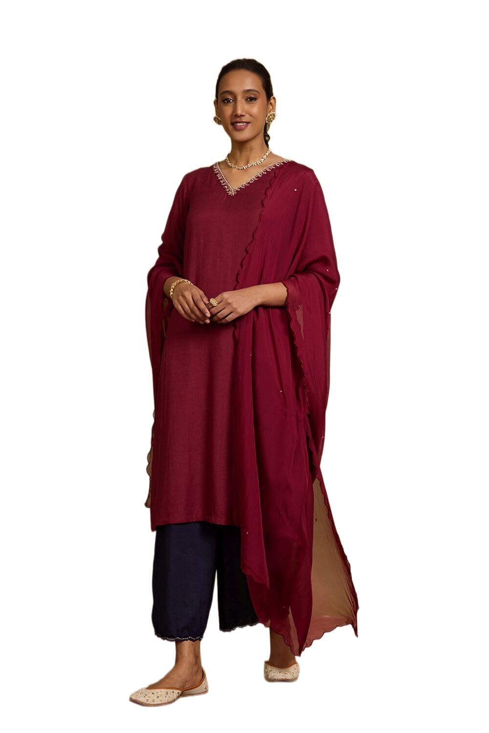 taneira Viscose Embroidered Maroon Kurta Set For Women-picture-20