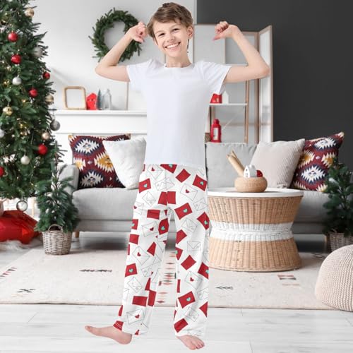 Boy's Pj Pants Red Love Envelopes Mail White Lounge Bottoms Elastic Waist Kids Joggers with Pockets Size 6-142