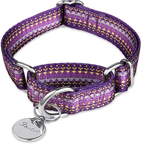 Dazzber Martingale Collar Dog Collar No Pull Pet Collar Heavy Duty Dog Martingale Collars Silky Soft with Unique Pattern for Medium and Large Dogs (Large, 1 Inch Wide, Dark Purple & Yellow)