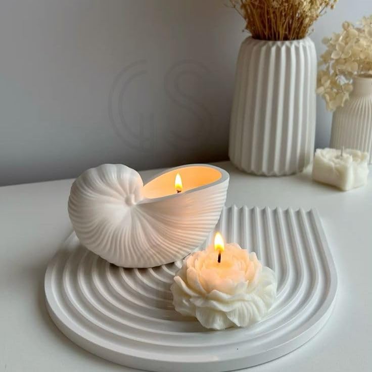 Image of Concrete Sea Shell Jar Candle | Velvet Rose Aroma | 12+Hours Burn Time | Perfect for Home Decor & Gifting (E)