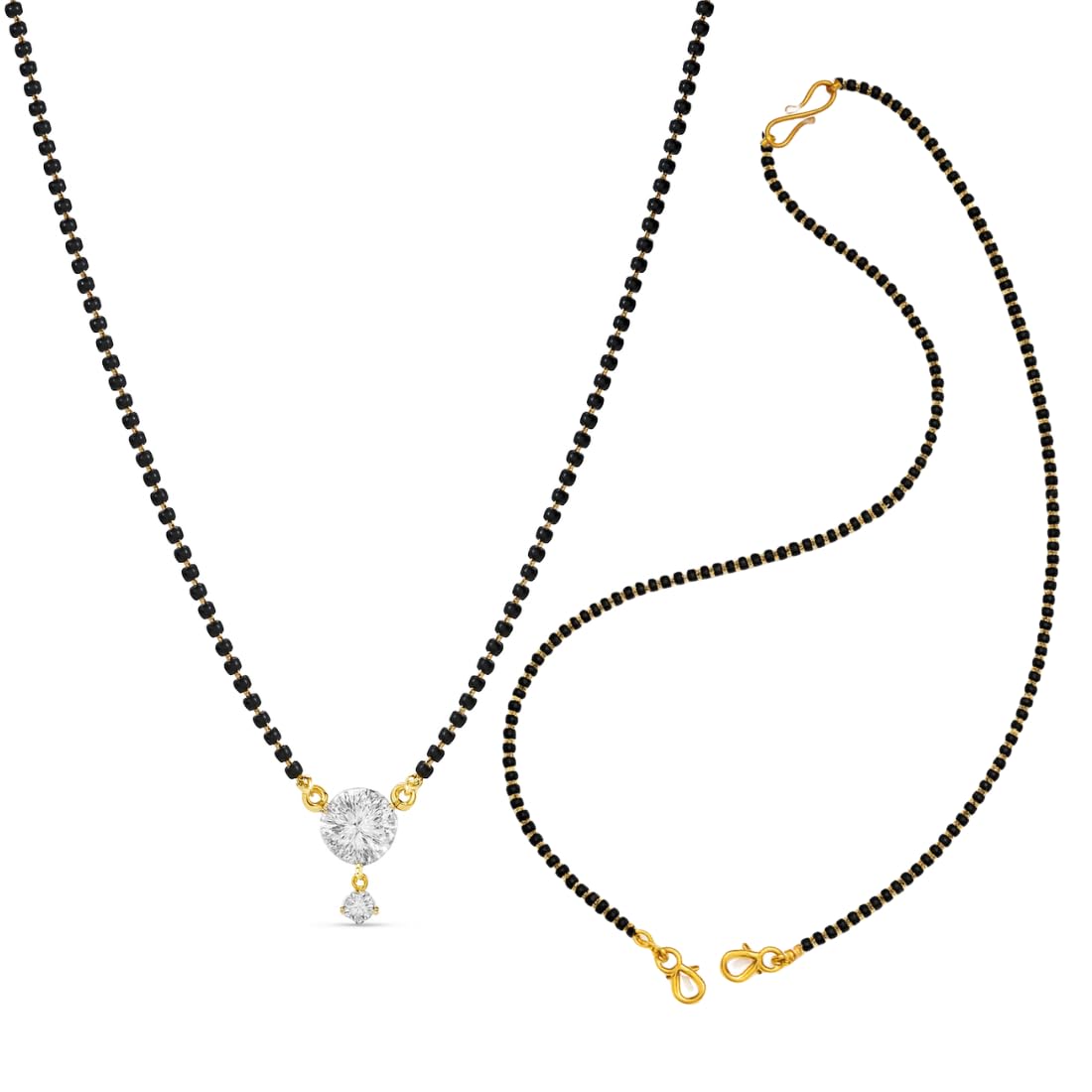 American Diamond Round Single Stone Gold Plated Mangalsutra for Women – 18 Inch Black Bead Chain with S-Hook Clasp-image-5