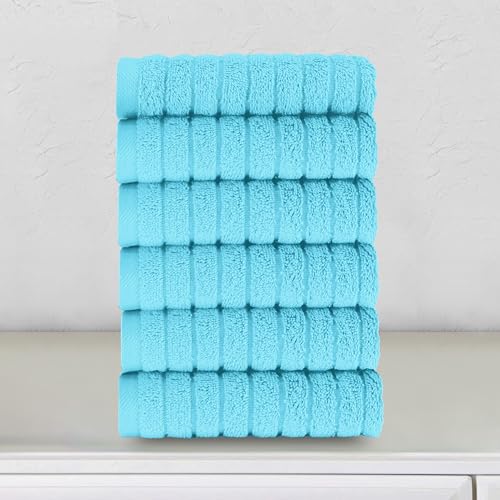 Image of Elegant Comfort 100% Turkish Cotton Corduroy Ribbed Luxury Washcloths 6 Pack Soft 13 x 13 Inch - Higly Absorbent, Durable, Quick Dry, Spa Premium Hotel Quality for Bathroom or Travel, Aqua