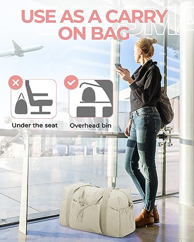Weekender-Bag-for-Women-BAGSMART-Travel-Duffle-Bag-with-Shoe-Bag-for-Travel-26L-Airport-Carry-On-Overnight-Bag-Gym-Tote-Bag-for-Sports-Travel-EssentialsBeige
