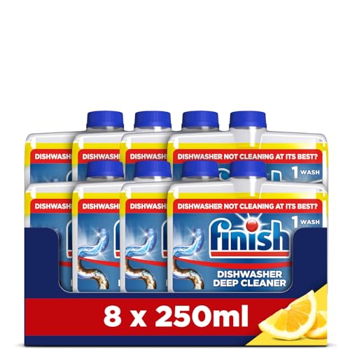 Finish Dishwasher Cleaner Lemon Scent 2.0L (250ml x 8 pck) Removes Grease Limescale and Dissolves Clogs Fights Odour for a Cleaner Hygienic Dishwasher Machine