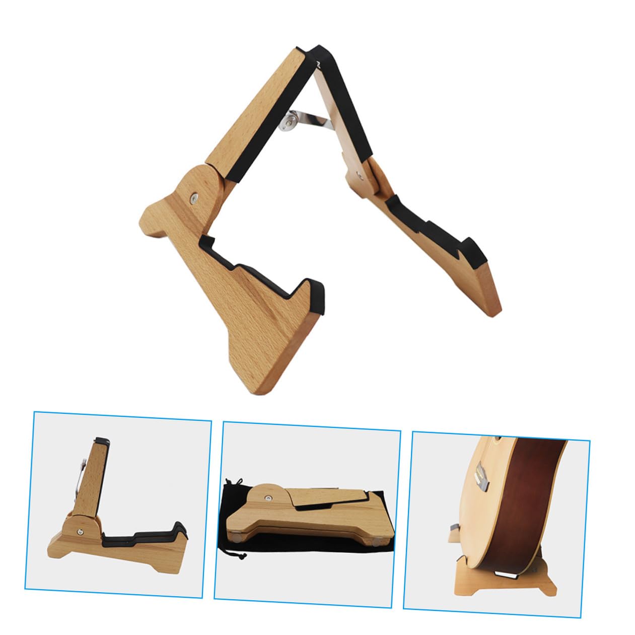 VANZACK Supporto per Chitarra in Legno Pieghevole e Rimovibile per Chitarra Elettrica e Basso, per Sala Musica o Negozio Strumenti Musicali