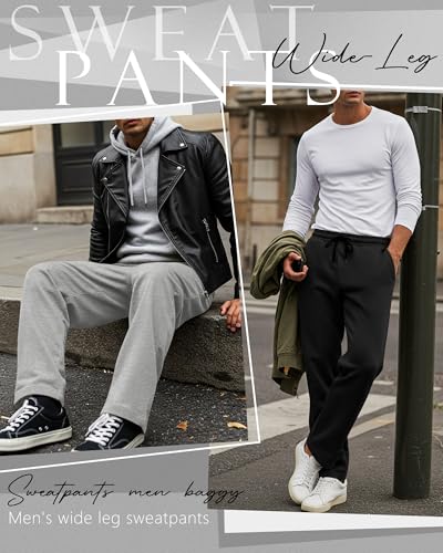 Neer 3 Pack Men's Big and Tall Sweatpants, Athletic Open Bottom Pants with Pockets and Drawstring Workout Lounge Jogger Pants2