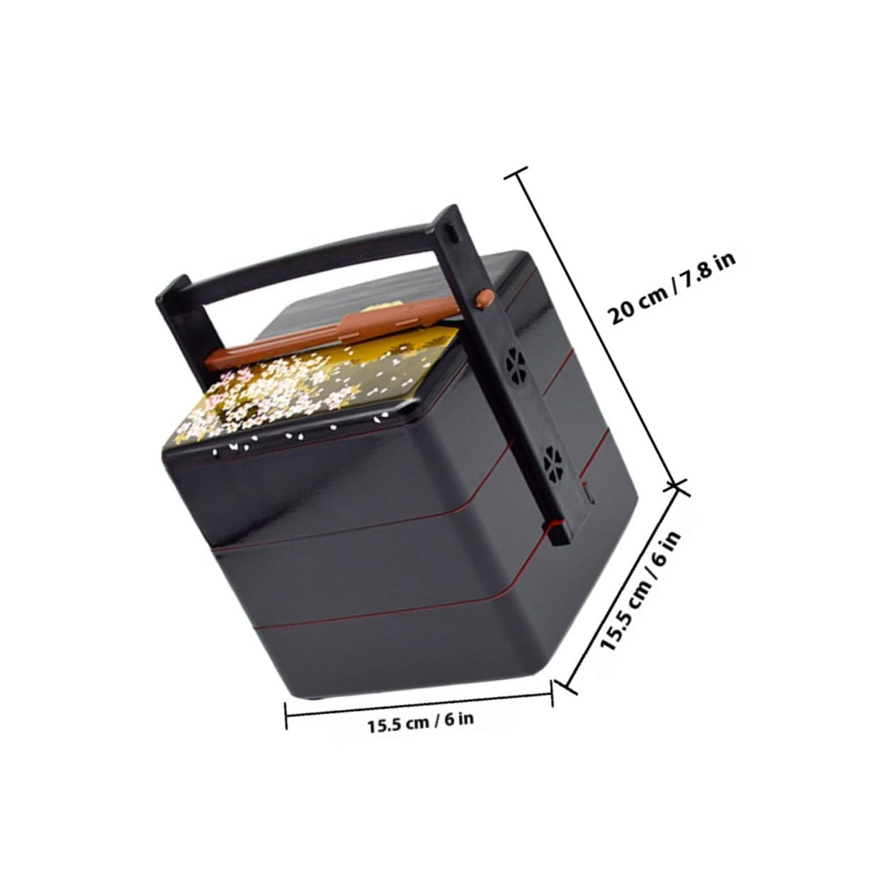 POPETPOP Boîte à Bento Japonaise Portable Noire à Trois Couches, ABS