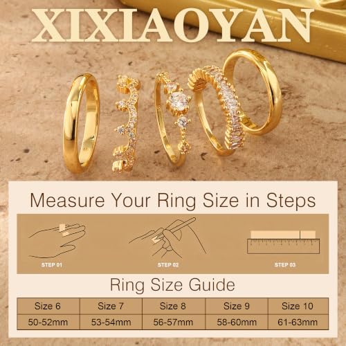 XIXIAOYAN 14K Gold Plated Stackable Rings for Women Wedding Bands - 3