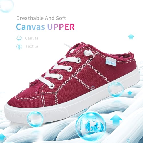 Image of Obtaom Women Canvas Mules Memory Foam Clipper Fashion Sneakers Comfortable Slip-On Mule Backless Holiday Shoes