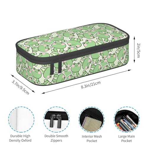 Image of Cute Frog Large Pencil Case, Pencil Pouch With Zipper Compartments Stationery Pencil Bag For Kids Teens Students School Supplies