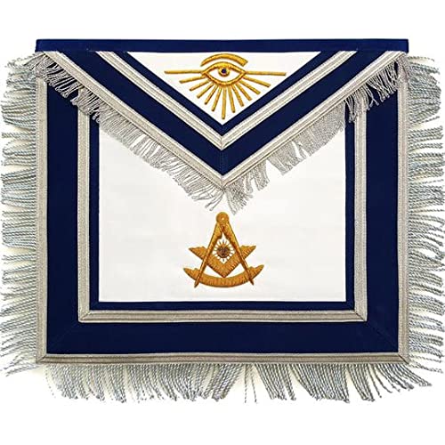 Delantal masónico de masón, bordado a mano, con flecos, masones de Regalia masónica, delantal bordado a mano, Azul real-plata