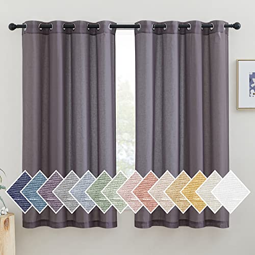 NICETOWN Linen Curtains for Bedroom, Grommet Semi Sheer Privacy with Light Filtering Curtains & Drapes Window Treatment for Bedroom Girls, Purple Brown, W52 x L63, 1 Pair