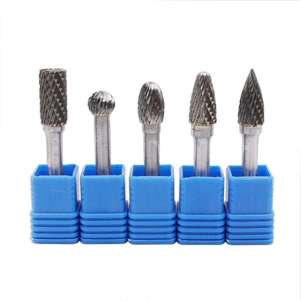 Lot de 5 fraises rotatives en carbure de tungstène avec tige de 6 mm et 10 mm pour bricolage, travail du bois, métal, polissage, gravure et perçage