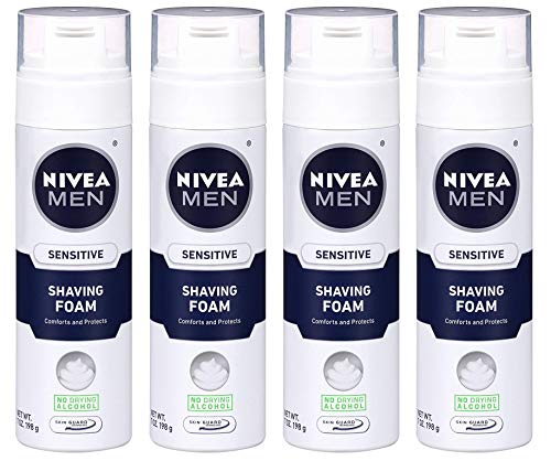 Nivea For Men Shaving Foam - Sensitive - No Drying Alcohol - Net Wt. 7 OZ (198 g) Per Can - Pack of 4 Cans