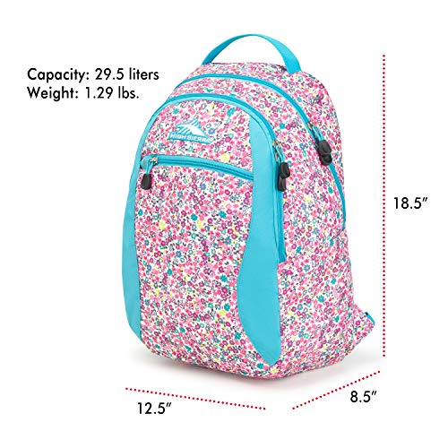 Image of High Sierra Curve Backpack, Prairie Floral /Tropic Teal - All-Around Bag with Large Main Compartment and Media Pocket with USB /Cable Port - Ideal for Travelers, Students, and Athletes