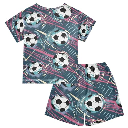 ALAZA Soccer Abstract Pajamas Set Short Sleeve Cotton Sleepwear Summer Pjs 2 Piece 5-14Y2
