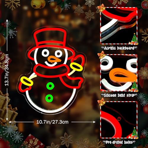 Image of Christmas Neon Signs for Wall Decor Snowman Neon Light Christmas LED Sign USB Dimmable Light Sign for Party Xmas Decor Presents