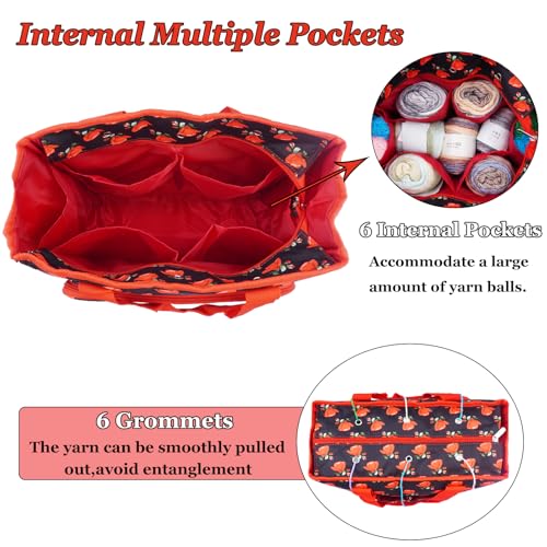 Image of Mdoker Knitting Bags and Totes Organizers Large Crochet Bag Lightweight Yarn Bags for Travel Yarn Storage Organizers for Crochet Hooks,Yarn,Knitting & Crochet Supplies(Red Rose)