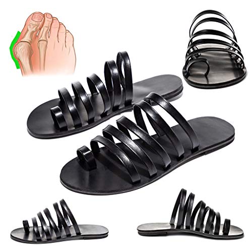 YXH Sandalias de corrección del Dedo Gordo del pie Zapatos Mujer Verano Viaje Playa Zapatillas de Punta Abierta Hallux Valgus Bunion Férula Zapatillas tacón Plano Sandalias de Playa,Negro,41