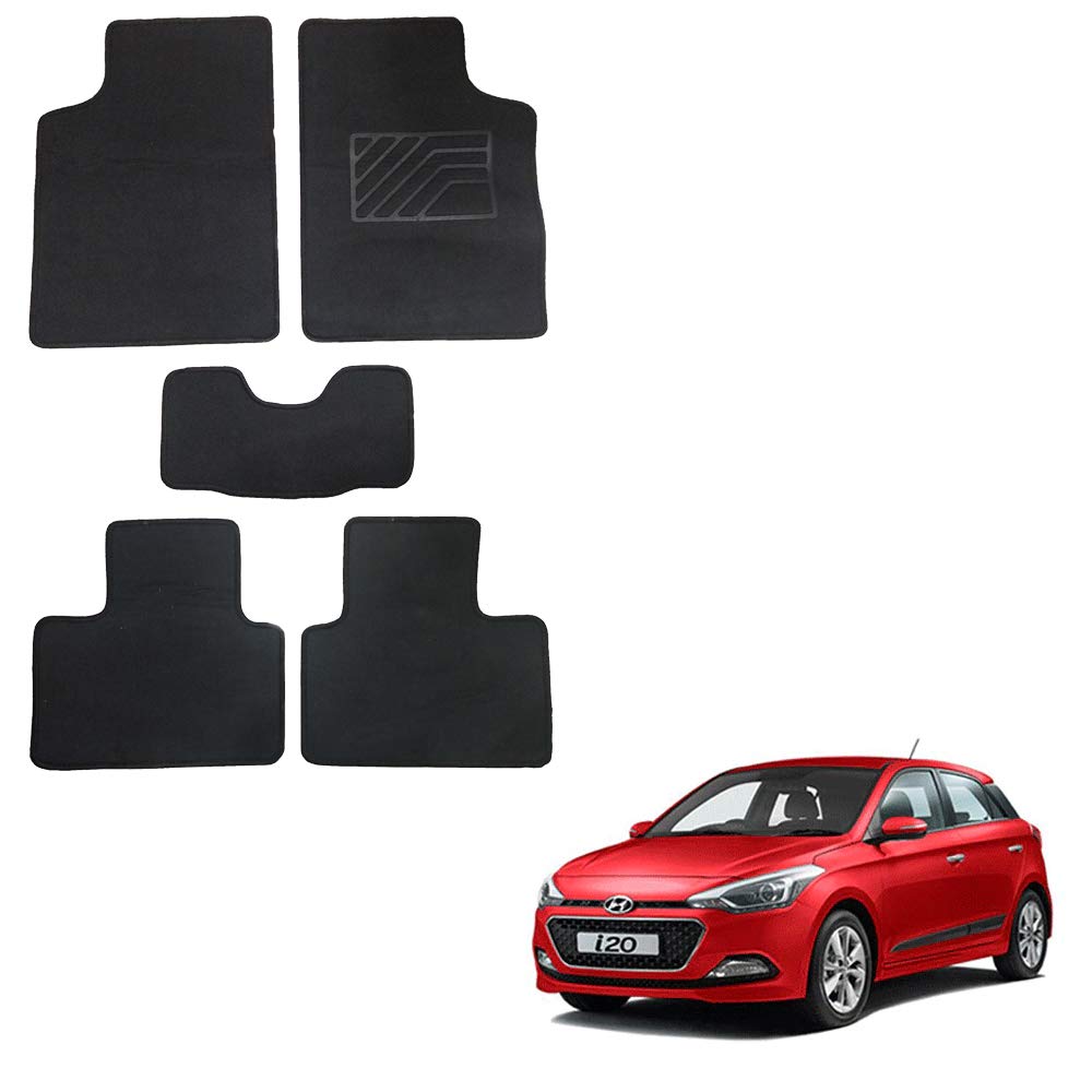 Oshotto/Matcon Carpet Foot mat Compatible with Hyundai i20 (2008-2012) Model (Set of 5, Black)