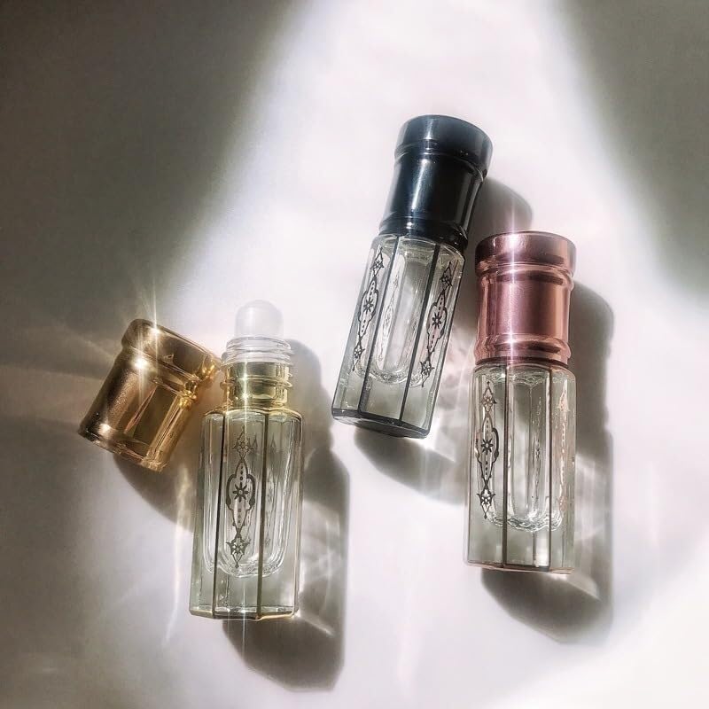 Mini Bottiglie di Profumo da Viaggio, Atomizzatore di Profumo Mini Rotolo di Profumo su Bottiglia 3ml Contenitore Semplice Vuoto Portatile Bottiglia di Olio Essenziale in Vetro Placcato Oro Ricaricabi