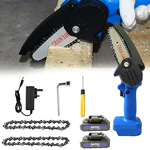 Akku Kettensäge Elektrisch, Kettensäge mit 2 Akku, Mini Kettensäge mit Akku und Ladegerät, 4 Zoll Einhand Elektrische…