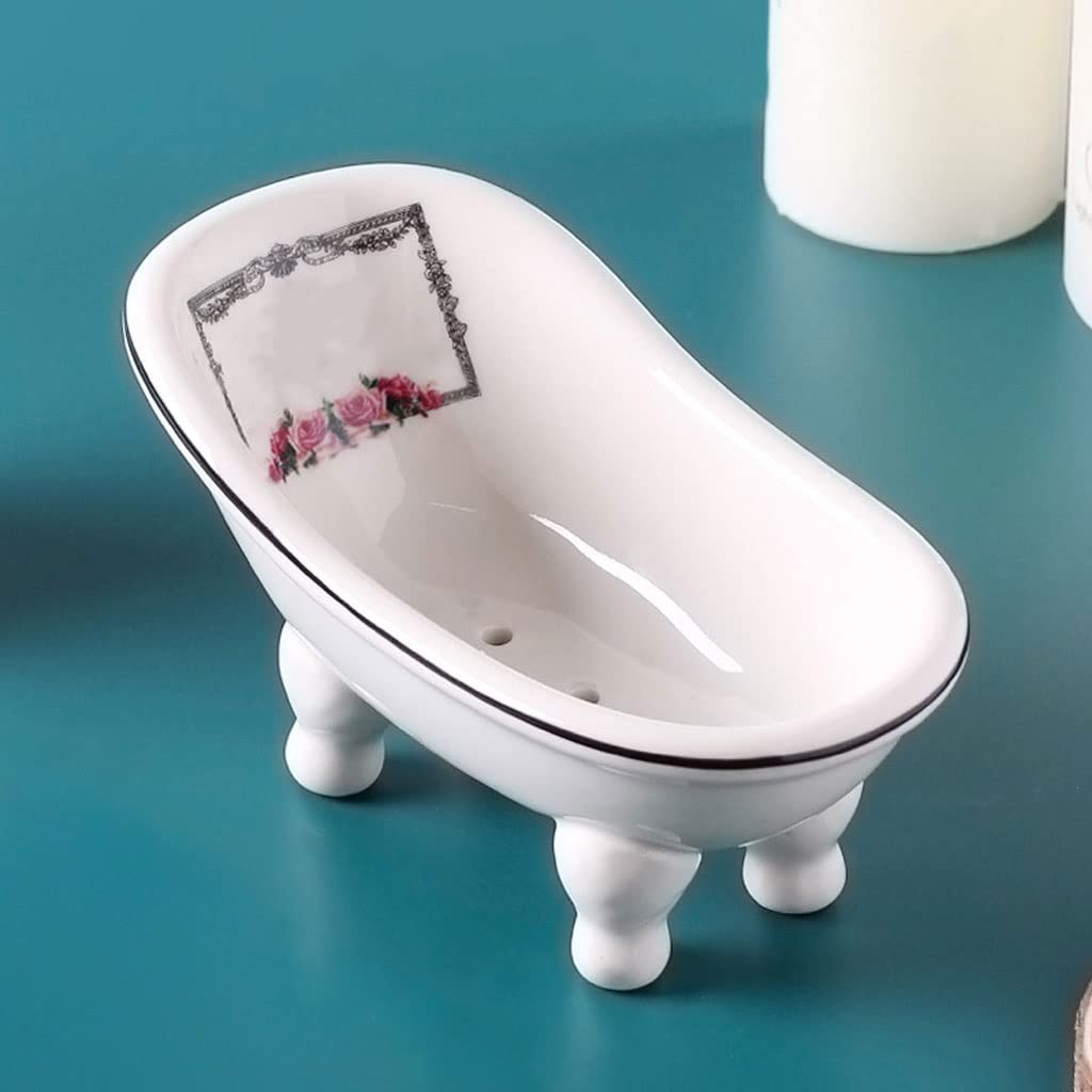 Jabonera Autodrenante Estilo nórdico Cerámica Drenaje de jabón de encimera caja de jabón interior lavabo baño cocina personalidad creativo baño baño jabón Jabonera Jabonera Guardar (Color : A)