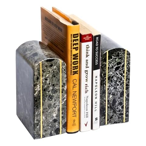 UMAID Luxury Marble Bookends Pair - Heavy Duty Stone Book Holders - Stylish Decorative and Functional Bookends for Shelves - Handcrafted for Home and Office Decor Marble Shelf Organizer Cover