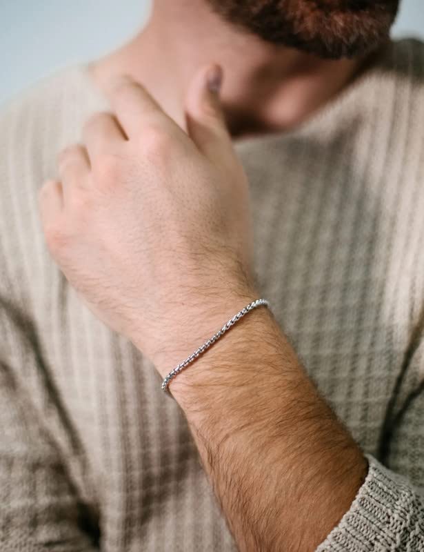 Silver Box Bracelets for Women Mens 925 Sterling Silver Clasp 2/3/5mm Chain Bracelet for Men 6.5-9 Inches4