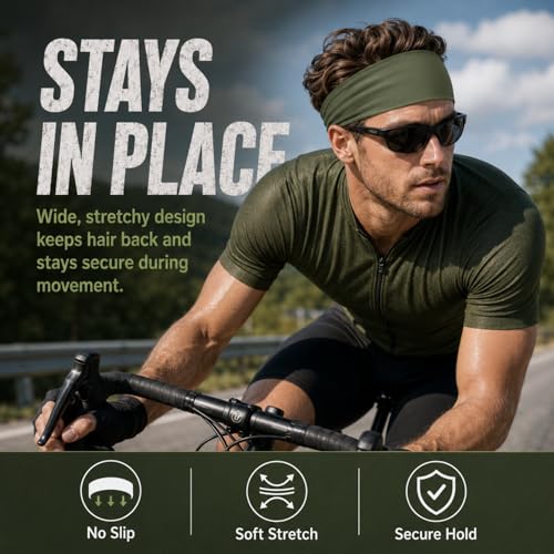 Image of 9 pcs Sweatbands for Men Workout Sport Headbands for Men Camo Headband Sweat Absorbing Headband Wide Sweatband for Head Basketball Football Cycling Running Yoga, 4.7 x 9.8 Inch