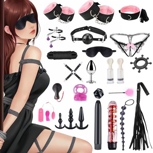 Oziral Bondage-Set 26-Stück Bett-Bondage-Set und leidenschaftliches Anfänger-Bondage-Set, inklusive Bondage-Gürteln, Paar-Toys, Bondage-Gurten usw., geeignet für Paare. Pink