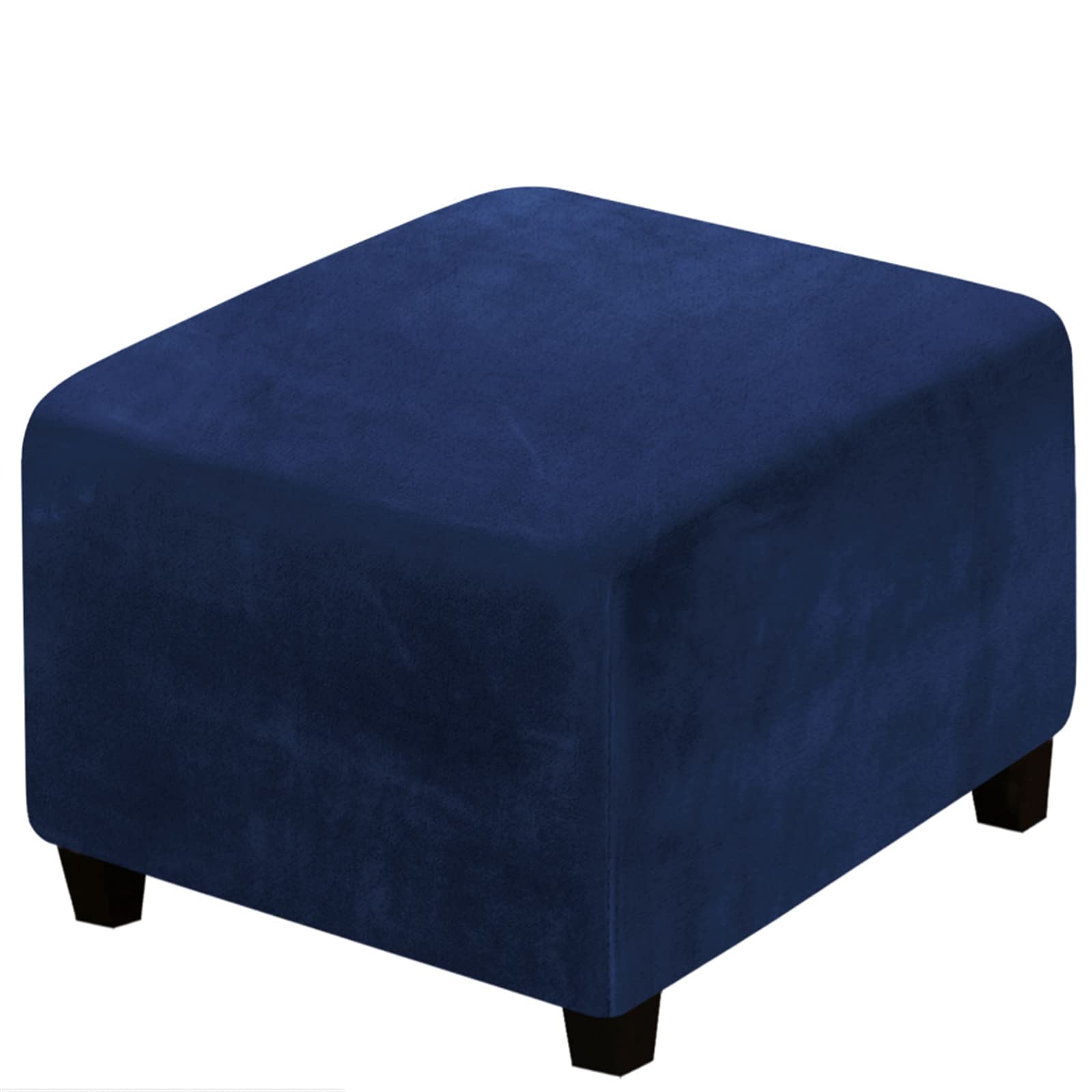 n Soft Velvet Plush Stretch Ottoman Slipcover High Stretch Velvet Foot Stool Protector Covers for Living Room with Elastic Bottom for Footrest Ottoman (Navy)