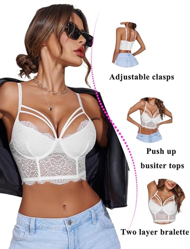 Image of Avidlove Lace Bralette for Women V Neck Camisoles Adjustable Strap Two Layer Crop Top Bustier Tops