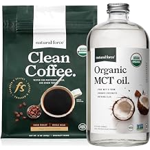 Natural Force Organic Dark Roast Clean Coffee + Organic MCT Oil Bundle 100% Pure Coconut MCTs & Mold & Mycotoxin Free Coffee Non-GMO, Keto, Paleo, and Vegan - 12 Oz and 32 Oz