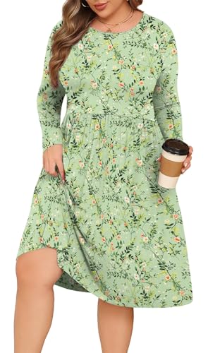 POSESHE Womens Plus Size Dresses for Fall Winter Crew Neck 2025 Fashion Curvy Midi Dress with...