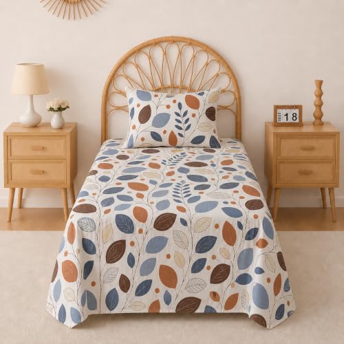 Image of BSB HOME 240 TC Premium Cotton Single Bedsheet, Soft Breathable Comfortable Floral Printed Bed Sheet, Elegant Durable Bedding for Bedroom, Easy Care Bedsheet, 60 x 90 Inches(152 x 229 cm) - Pale Sand