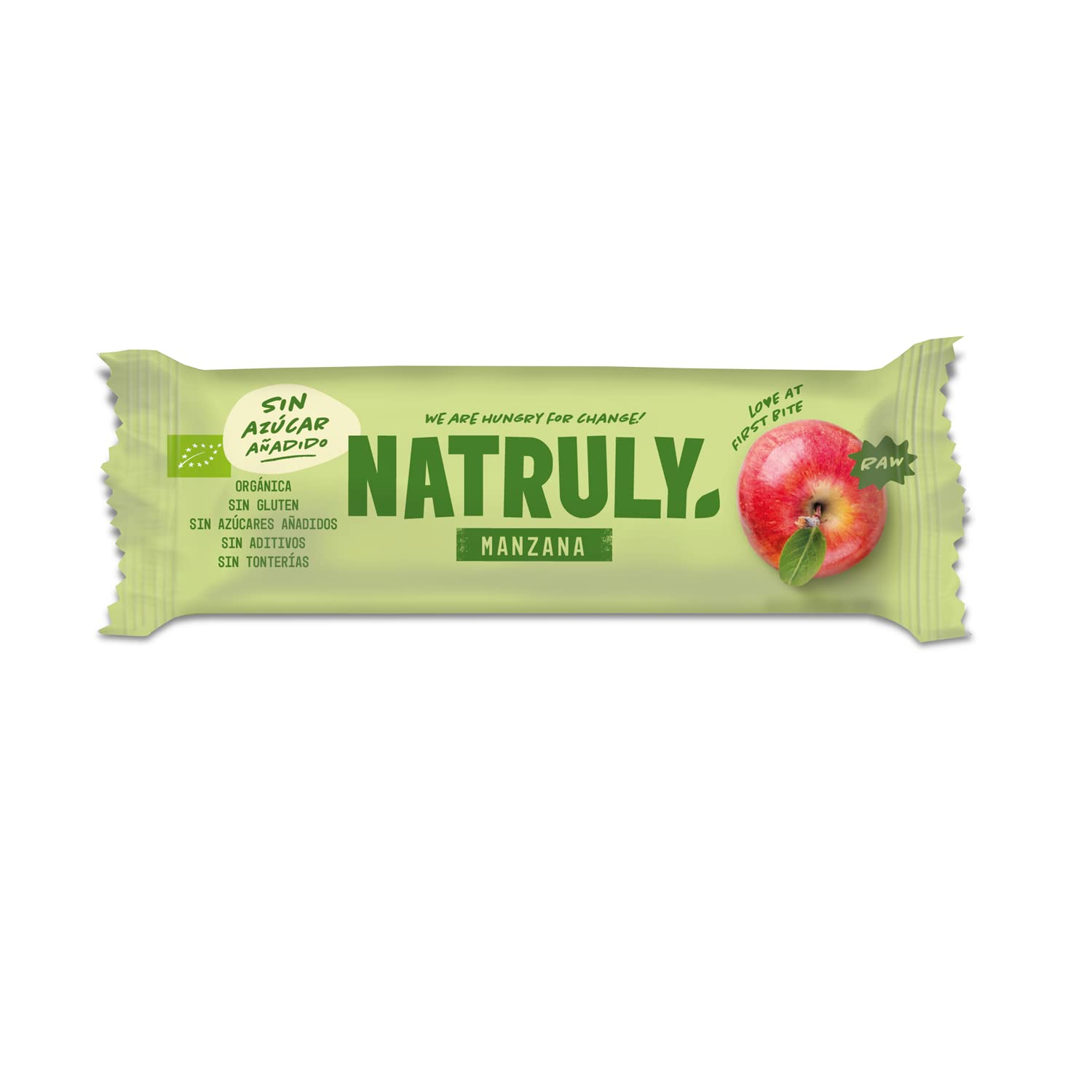 NATRULY Barritas Energéticas BIO Manzana Sin Azúcar Añadido, 100% Natural y Orgánicas, Sin Gluten, Vegana -Pack 24x40g