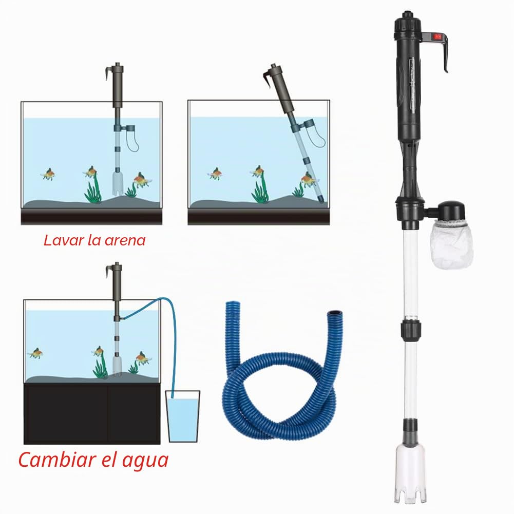 Alnicov Limpiador eléctrico de arena y grava para acuarios, cambiador de agua automático, tubo extensible, filtro de sifón y bomba de succión.