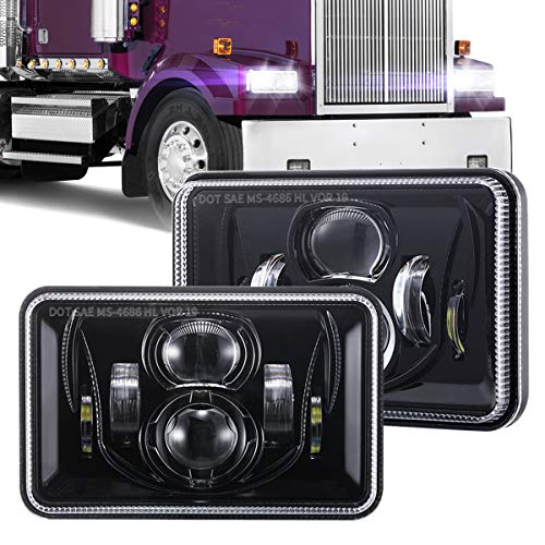 Image of BICYACO 1 Pair 4x6 Inch LED Headlights 60W High Low Beam H4651 H4652 H4656 H4666 H6545 Projector Lens for Peterbilt Kenworth Freightinger Ford 1985-1997 S10 Probe Oldsmobile Cutlass- Black