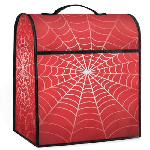 Mexpekil Funda para batidora de pie con patrón rojo de telaraña de 5 a 8 cuartos de galón, cubiertas antipolvo para electrodomésticos de cocina con asa superior y bolsillos, accesorios universales