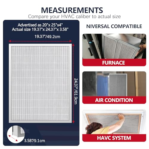 Image of 20x25x4 Washable Electrostatic Air Filter, MERV 8 Aluminum AC /HVAC Furnace Filter, Reusable Permanent Air Filter, Lasts a Lifetime, Increases Airflow(Actual Size:19.37 inchx 24.37 inchx 3.58 inch)
