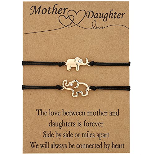 Ascona Mother Daughter Bracelets Set for 2/3, Mom Daughter Elephant Matching Bracelet Mothers Day Gift